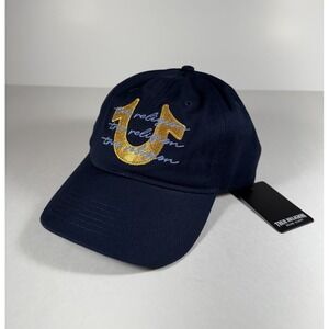 TRUE RELIGION Horseshoe Script Embroidered Hat Cap Blue Gold Men's *NEW* $59